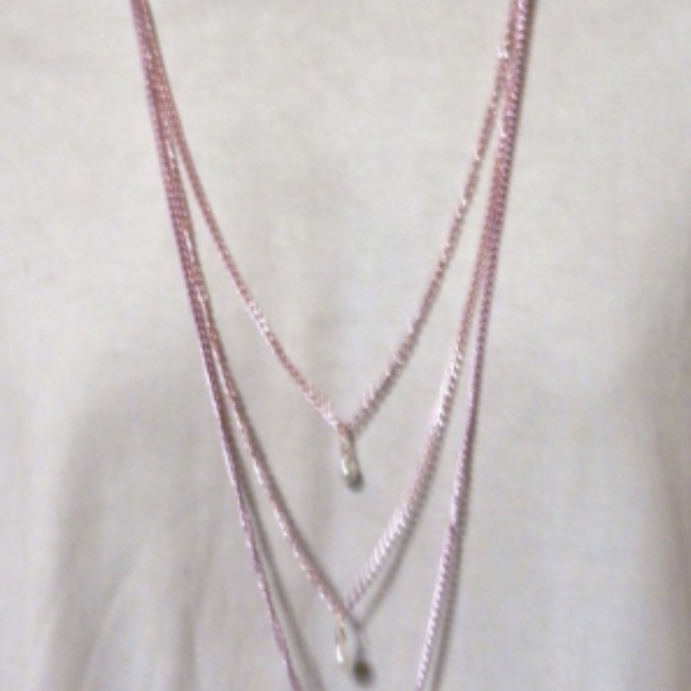 Pink Triple Layered Pearl Drop  Necklace Magnetic